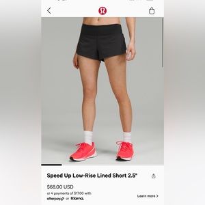 Lululemon speed up shorts 2.5” black size 6